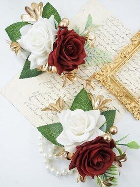 Corsage and Boutonniere Set for Prom Homecoming Wedding Party Dance Red & White